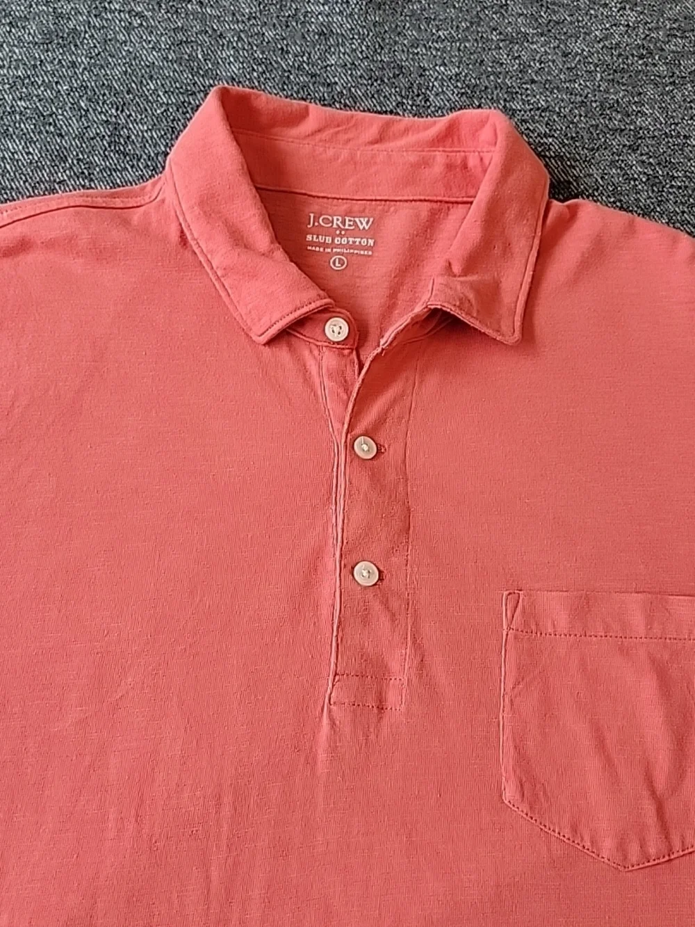 J Crew Polo Shirt Men's Large Red Slub Cotton Pocket‎ Short Sleeve Preppy
